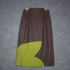 Herve Benard Wool Blend A Line Maxi Skirt Size 14 Brown Green Floral Accent